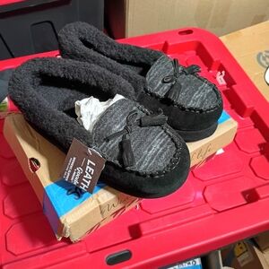Muk Luks Charcoal and Black Moccasin Slippers